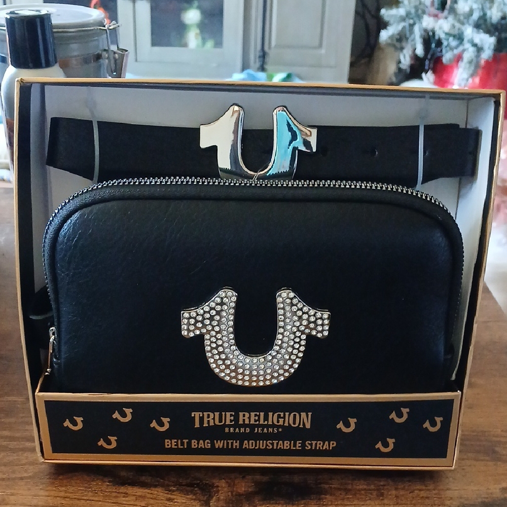True Religion Black Belt Bag with Adjustable Strap New